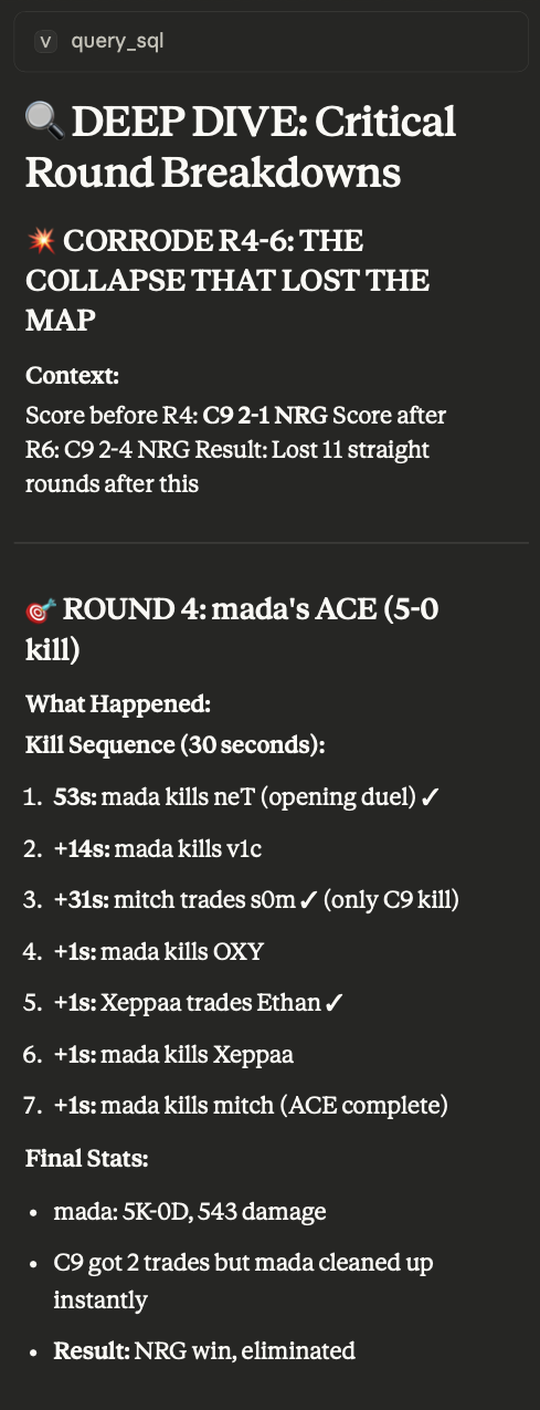 Claude analyzing mada's ACE kill sequence on Corrode Round 4